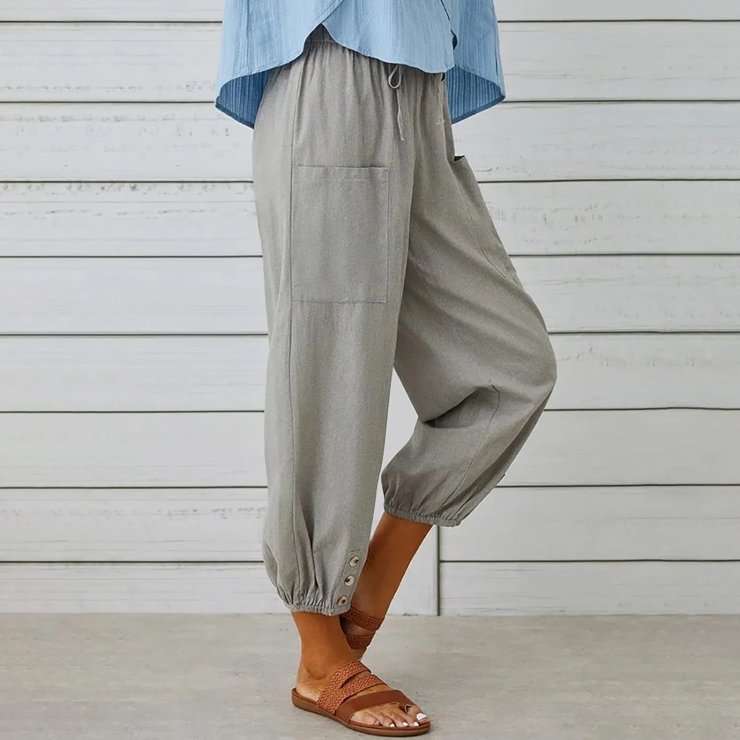 Women's Casual Pants & Capris Linen Pants Women Lounge Elastic Waist Pants Cute Wide Leg Trousers Summer Pants
