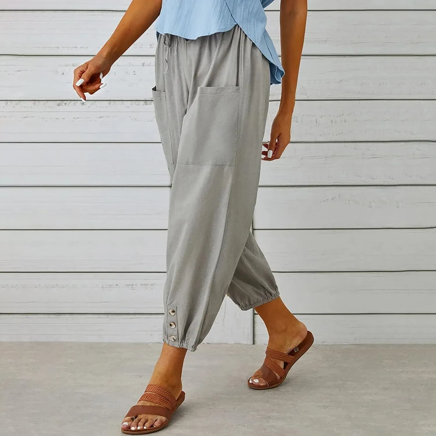 Women's Casual Pants & Capris Linen Pants Women Lounge Elastic Waist Pants Cute Wide Leg Trousers Summer Pants