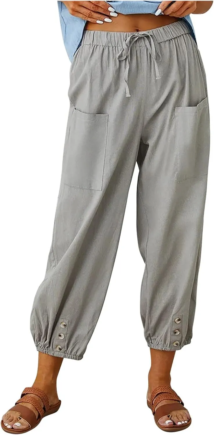 Women's Casual Pants & Capris Linen Pants Women Lounge Elastic Waist Pants Cute Wide Leg Trousers Summer Pants