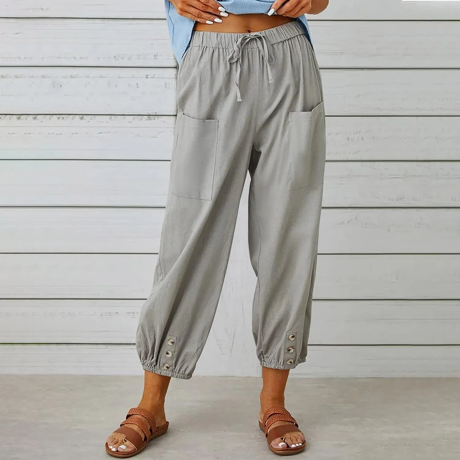 Women's Casual Pants & Capris Linen Pants Women Lounge Elastic Waist Pants Cute Wide Leg Trousers Summer Pants