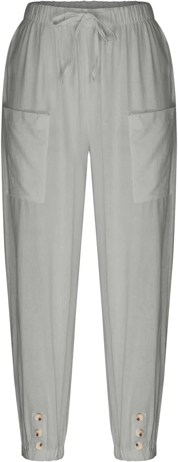 Women's Casual Pants & Capris Linen Pants Women Lounge Elastic Waist Pants Cute Wide Leg Trousers Summer Pants