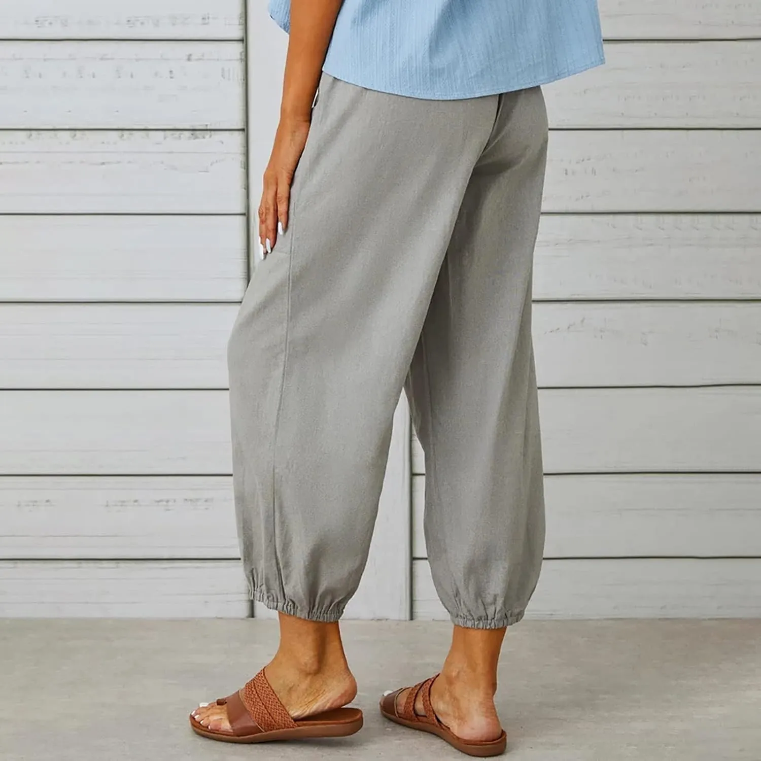 Women's Casual Pants & Capris Linen Pants Women Lounge Elastic Waist Pants Cute Wide Leg Trousers Summer Pants