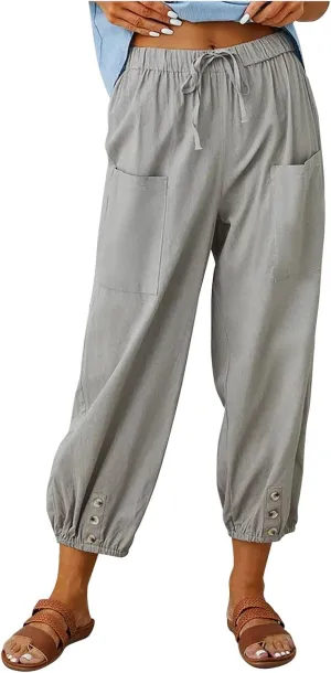 Women's Casual Pants & Capris Linen Pants Women Lounge Elastic Waist Pants Cute Wide Leg Trousers Summer Pants