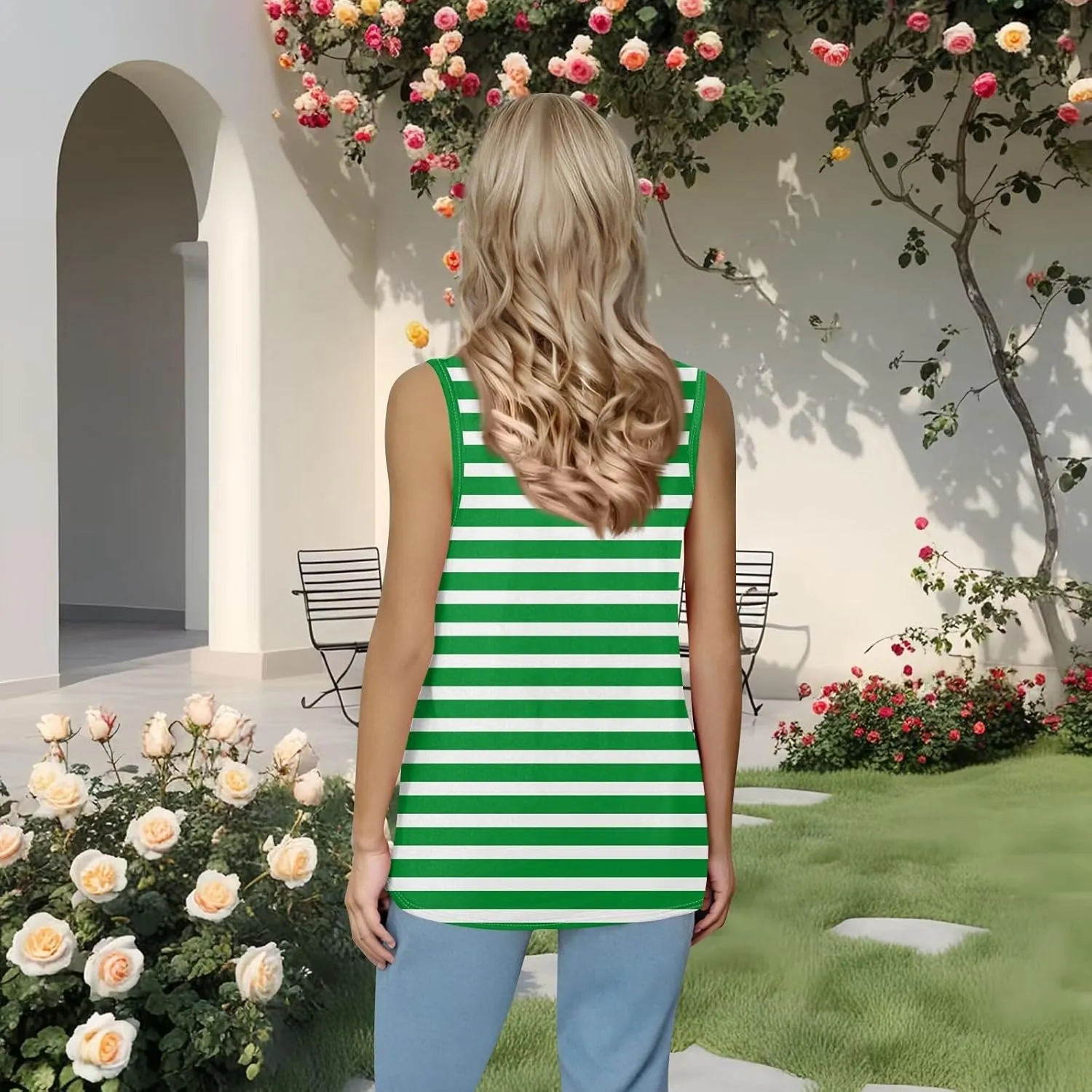 Women's Casual Red and White Striped Sleeveless Top Summer Fashion Square Neck Tank for Everyday Wear