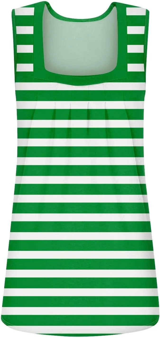 Women's Casual Red and White Striped Sleeveless Top Summer Fashion Square Neck Tank for Everyday Wear