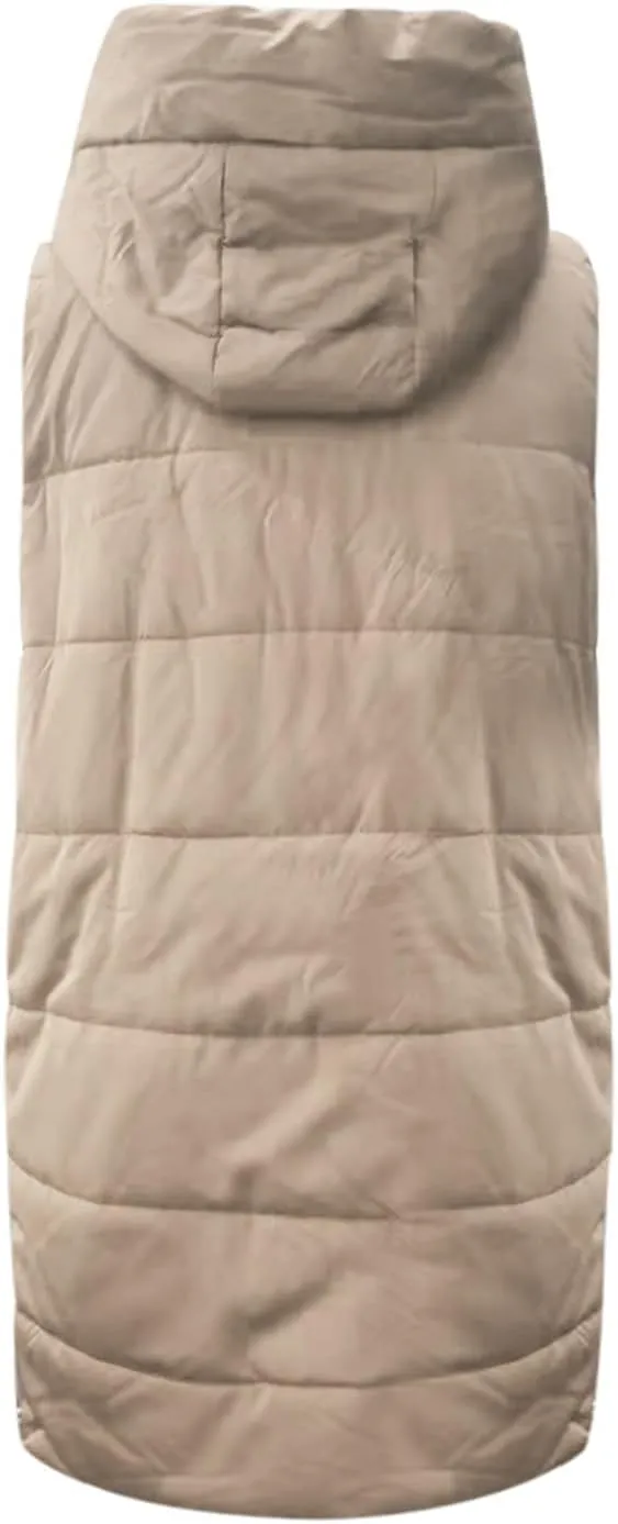 Womens Casual Solid Versatile Puffer Jacket Oversized Full Zip Sleeveless Hooded Down Coat 2024 Winter Warm Long Coats