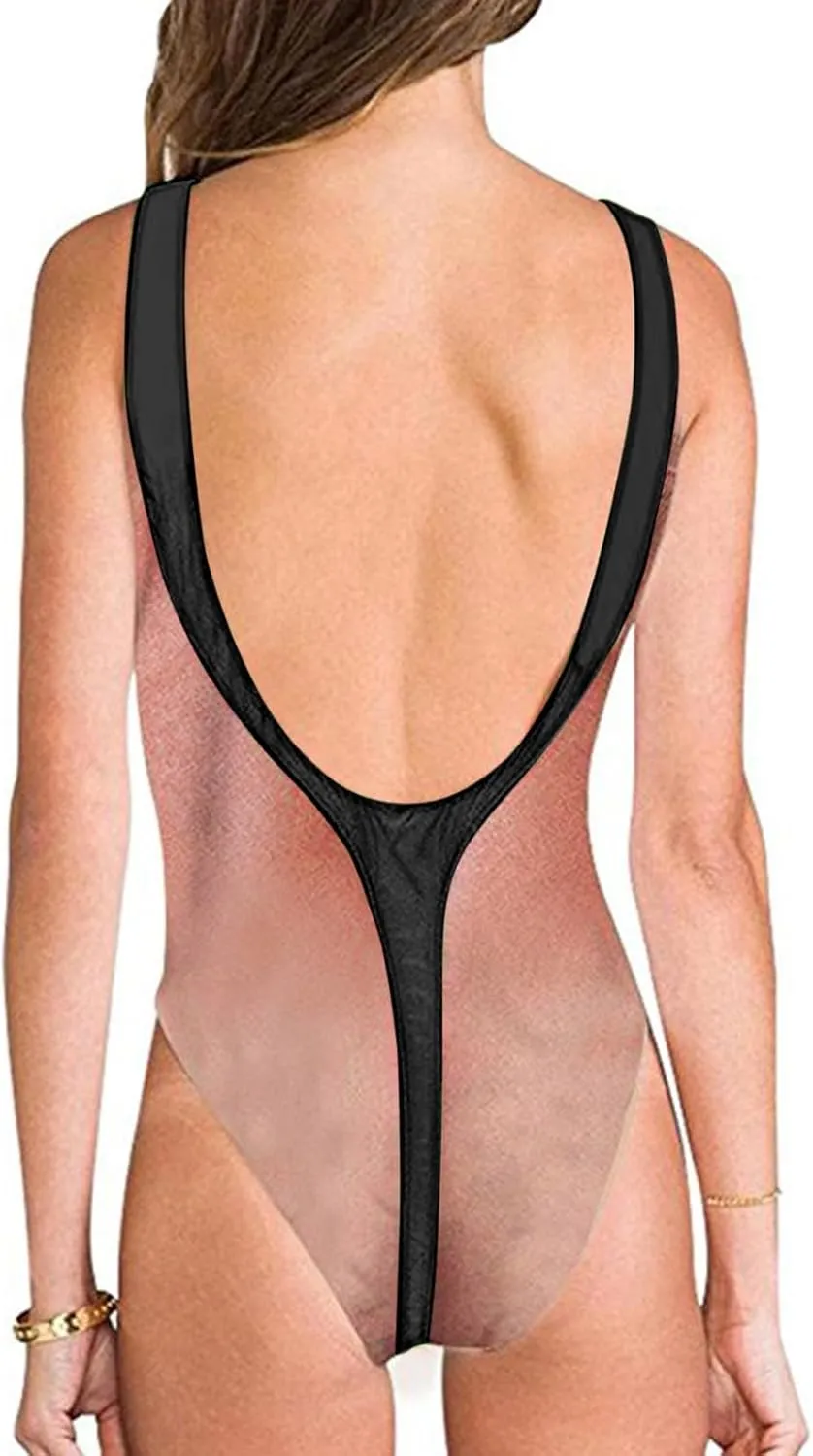 Women's Chest Hair Funny Print One Piece Swimsuits 2024 Summer Beach Monokini Holiday Vacation Modest Bathing Suits