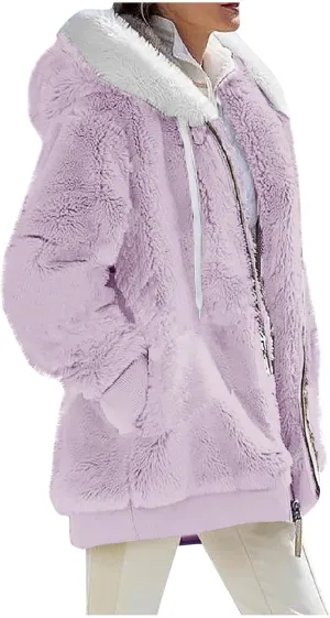 Womens Coat 2023 Plush Sweatshirt Fuzzy Winter Fleece Warm Hoodie Outwear Fashion Plus Size Sharpa Jacket