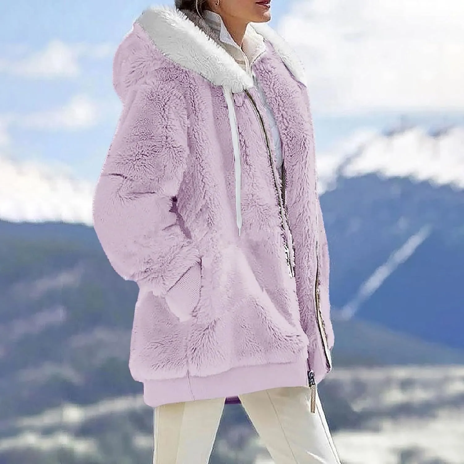 Womens Coat 2023 Plush Sweatshirt Fuzzy Winter Fleece Warm Hoodie Outwear Fashion Plus Size Sharpa Jacket
