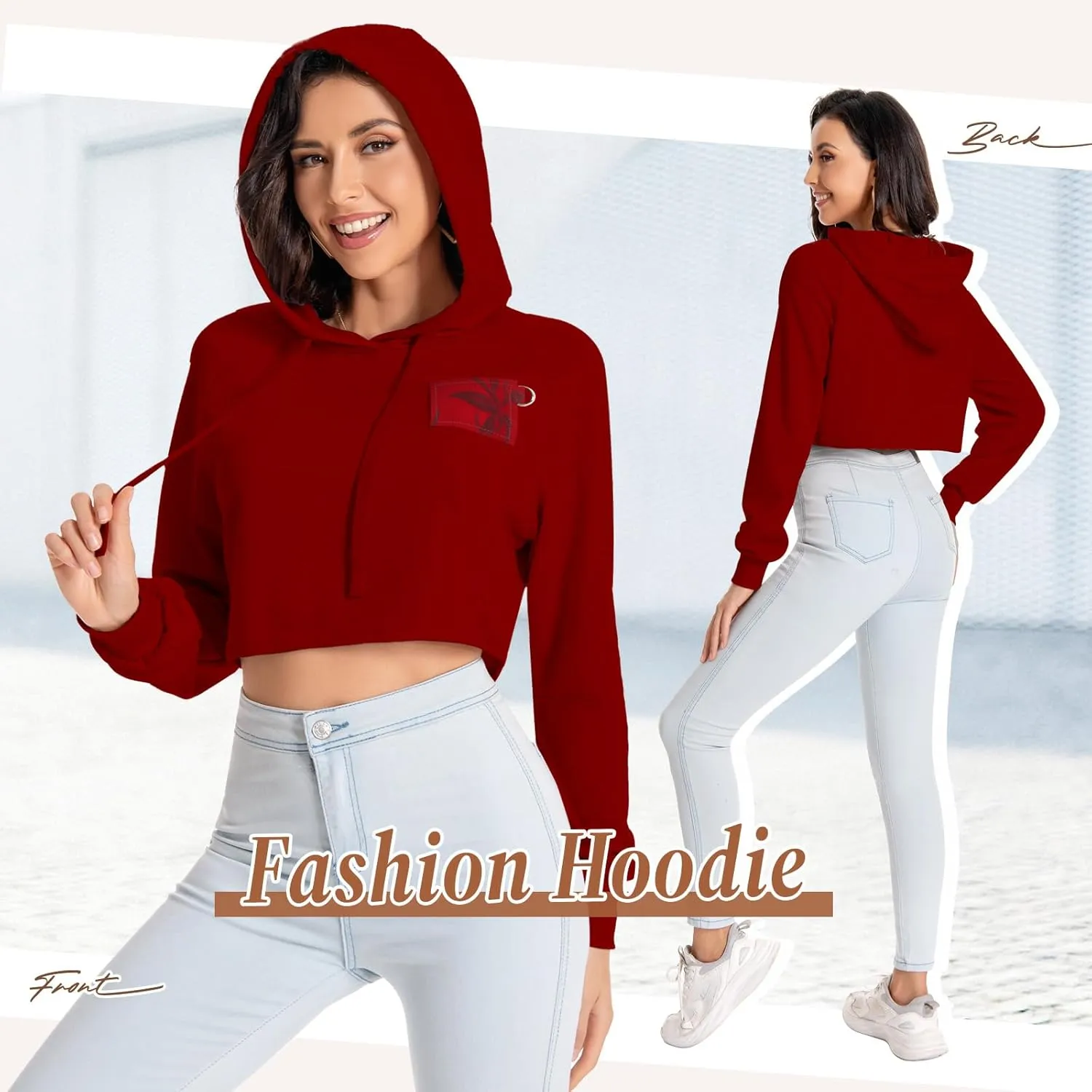 Women's Cropped Hoodie Long Sleeves Crop Top Sweatshirt with Hooded, 2024 Trendy Y2K Hoodies for Women Navel Exposed