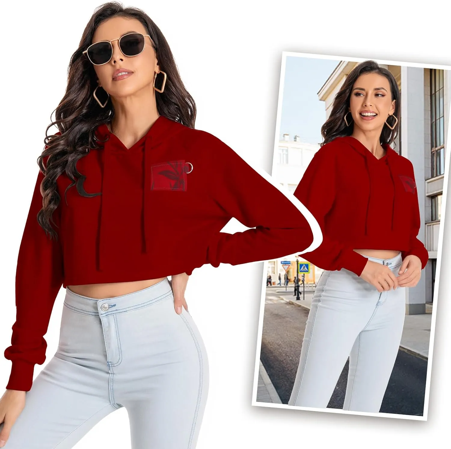 Women's Cropped Hoodie Long Sleeves Crop Top Sweatshirt with Hooded, 2024 Trendy Y2K Hoodies for Women Navel Exposed