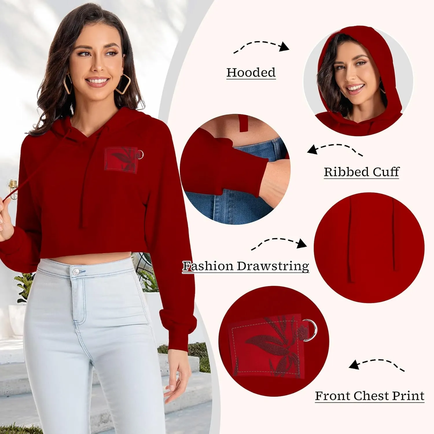 Women's Cropped Hoodie Long Sleeves Crop Top Sweatshirt with Hooded, 2024 Trendy Y2K Hoodies for Women Navel Exposed