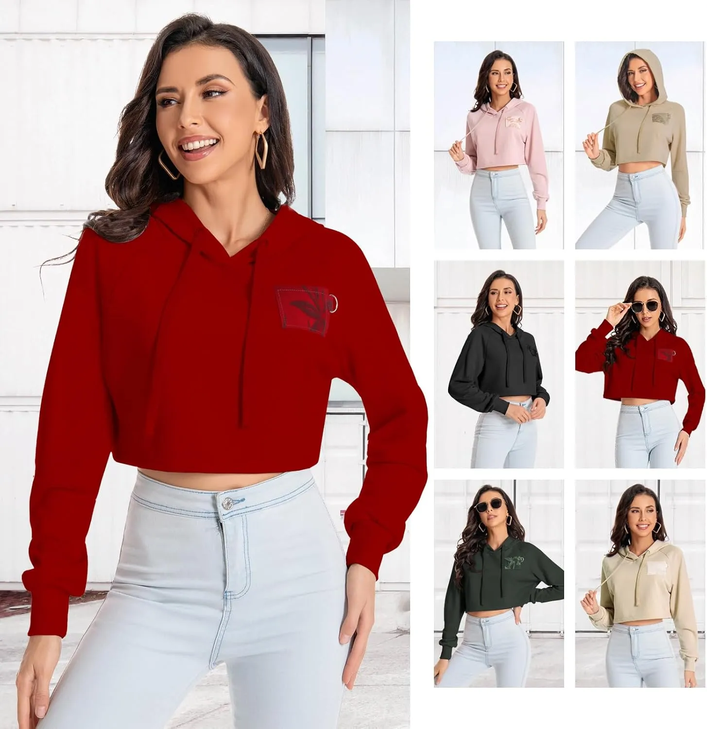 Women's Cropped Hoodie Long Sleeves Crop Top Sweatshirt with Hooded, 2024 Trendy Y2K Hoodies for Women Navel Exposed