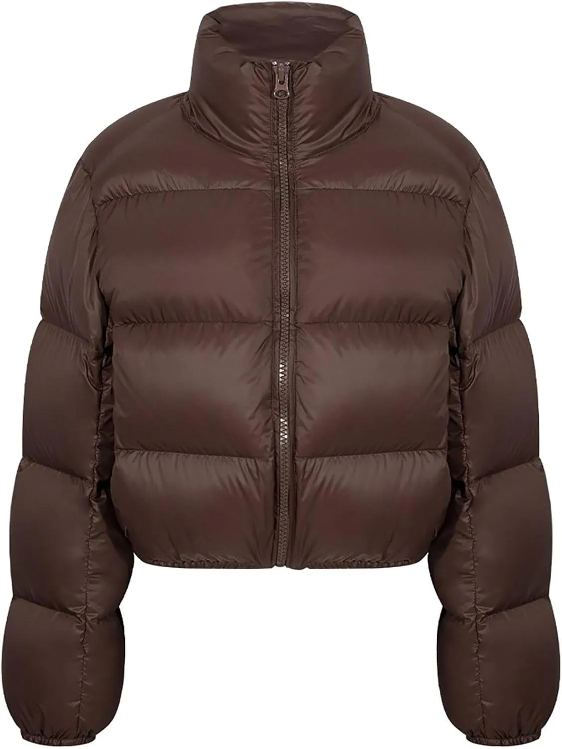 Women's Cropped Puffer Jacket Solid Color Long Sleeve Zip Up Down Coats 2024 Winter Trendy Thermal Overcoats Clothes