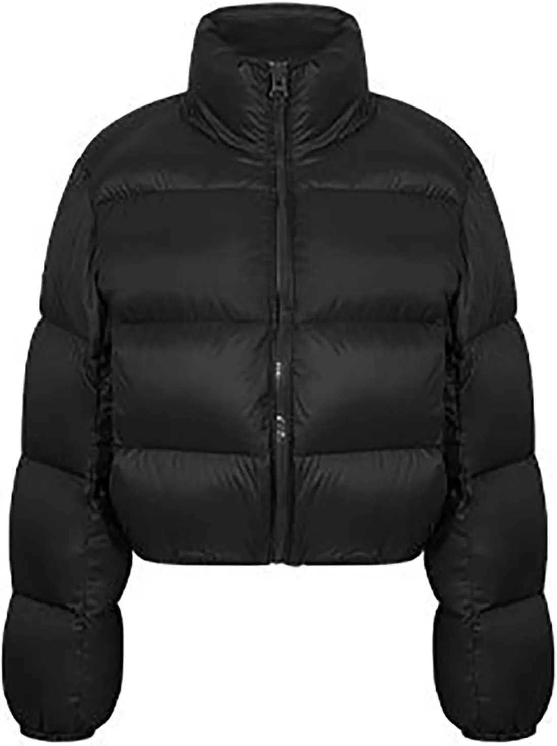 Women's Cropped Quilted Puffer Jacket Outerwear Puffy Coats Stand Collar Thicken Warm Winter Coats Short Down Coats