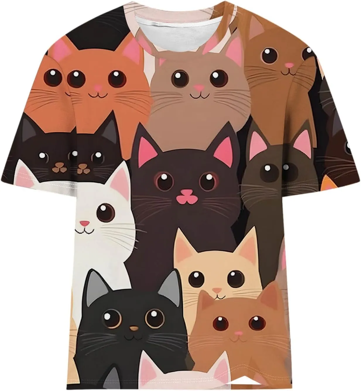 Women's Cute Cat Printed Summer Tops Loose Fit Basic Crewneck Short Sleeve Tunic T-Shirts Trendy Casual Graphic Tees Blouse