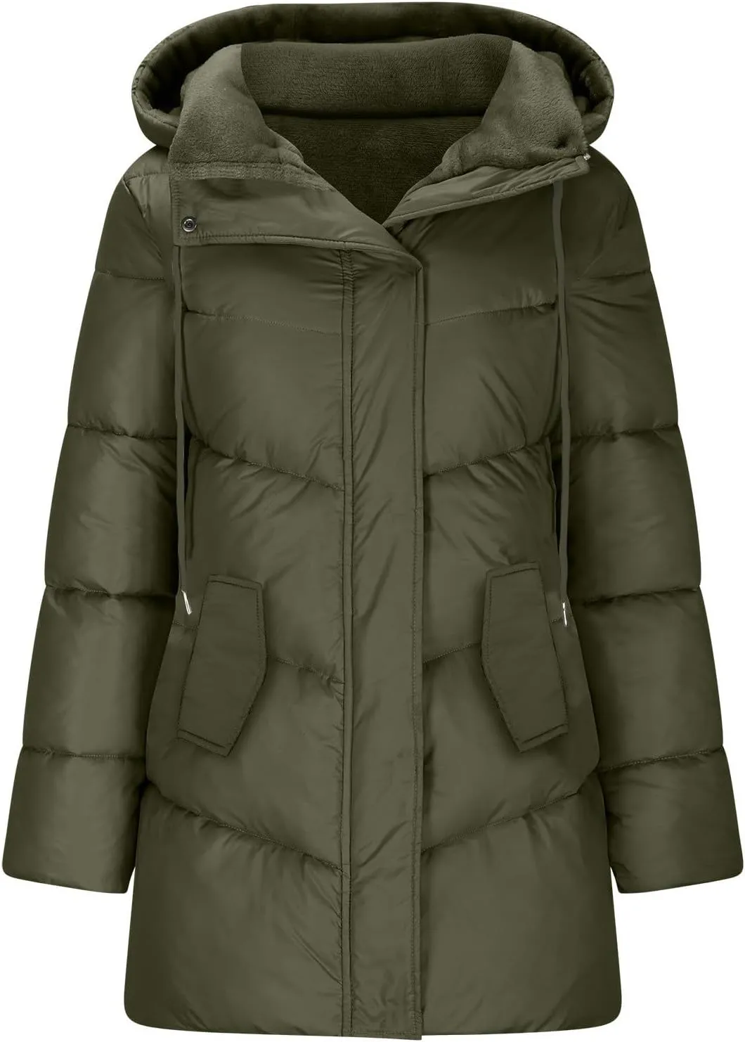 Women's Down Jackets Fleece Lined Thicken Parkas Drawstring Hooded Winter Coat Fashion Versatile Outerwear with Pockets