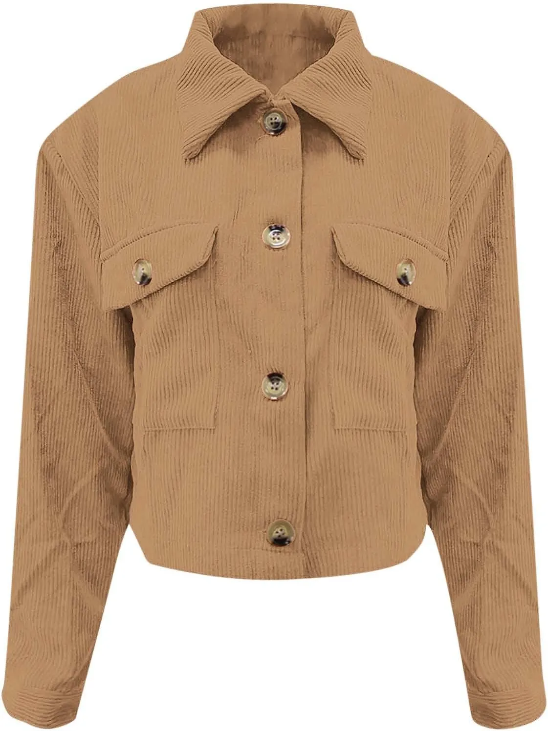 Womens Fashion Cropped Shackets Corduroy Button Down Crop Jackets Tops Long Sleeve Lapel Shirts Trendy Tops Jacket