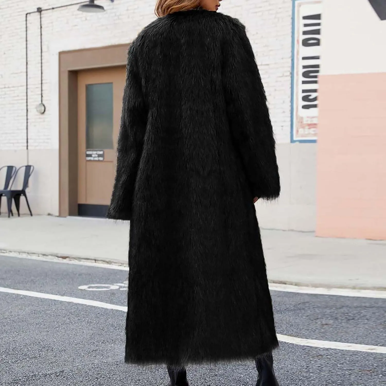 Women's Faux Fur Long Cardigan Fluffy Open Front Long Sleeve Overcoats Winter Warm Luxury Furry Maxi Jackets