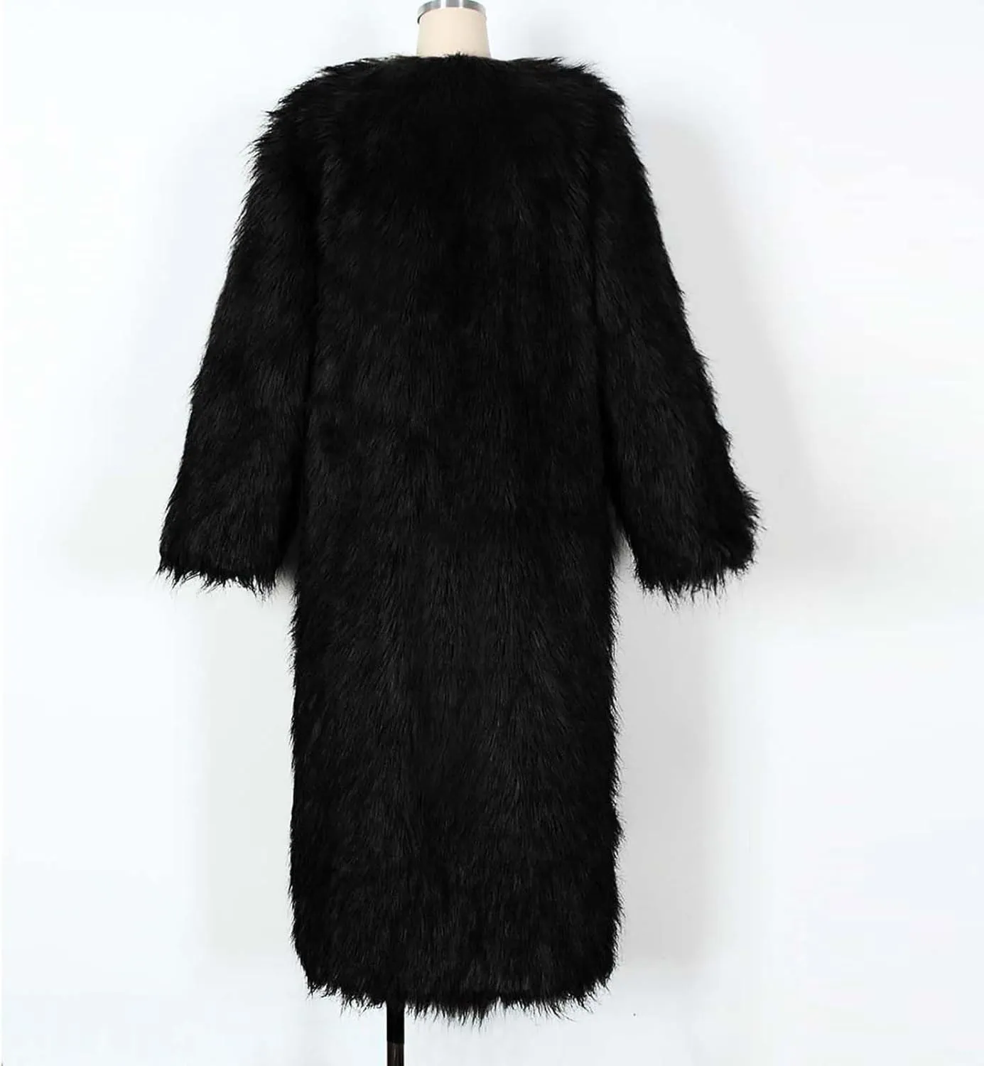 Women's Faux Fur Long Cardigan Fluffy Open Front Long Sleeve Overcoats Winter Warm Luxury Furry Maxi Jackets