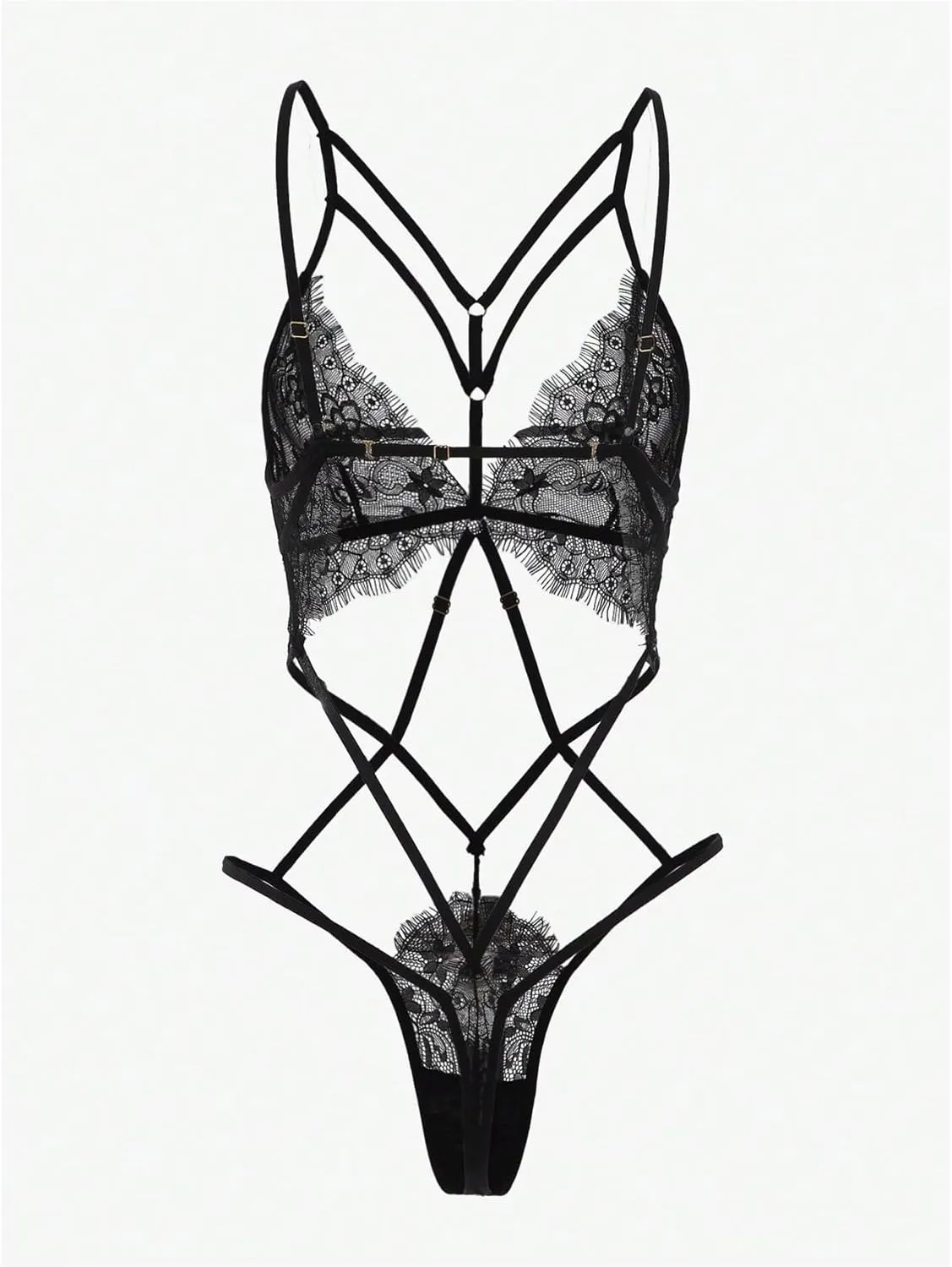 Women's Floral Lace Cut Out One Piece Lingerie Bodysuit Criss Cross Strappy Teddy Lingerie