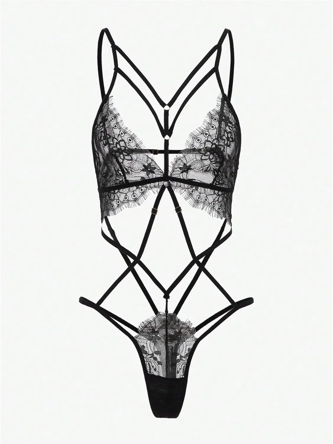 Women's Floral Lace Cut Out One Piece Lingerie Bodysuit Criss Cross Strappy Teddy Lingerie