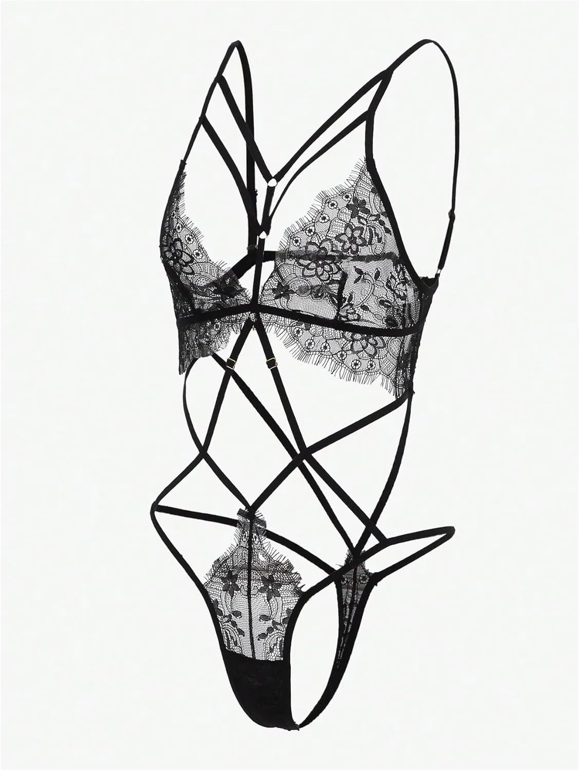 Women's Floral Lace Cut Out One Piece Lingerie Bodysuit Criss Cross Strappy Teddy Lingerie