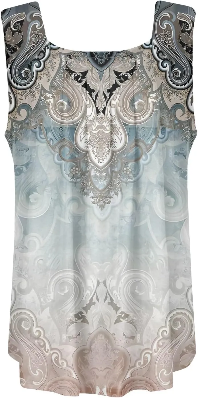 Women's Floral Print Sleeveless Blouse Casual Summer Tank Top with Square Neckline,Lightweight & Breathable