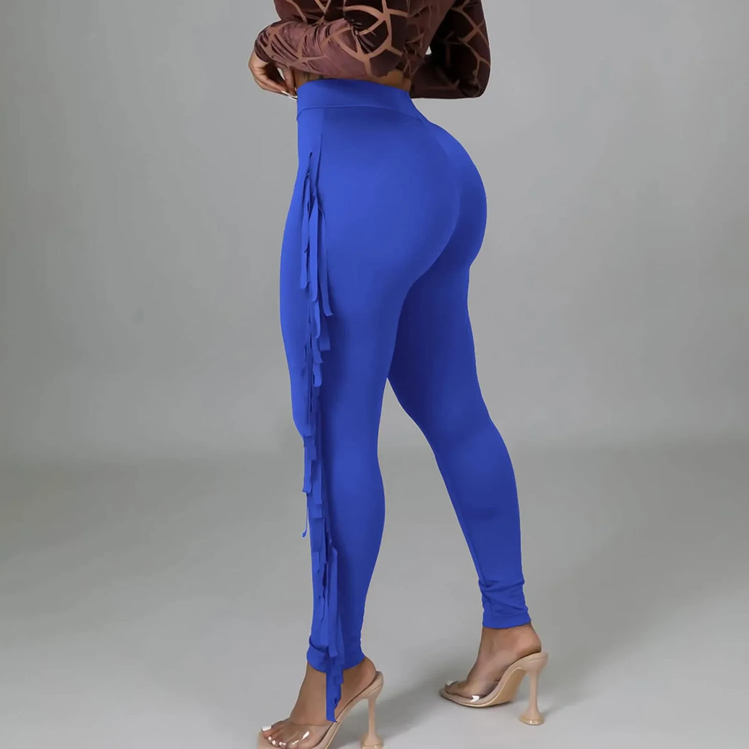 Women's Fringe Pants Casual High Waist Solid Bodycon Side Tassel Pants Yoga Dance Pants Sweatpants Bandage Pants