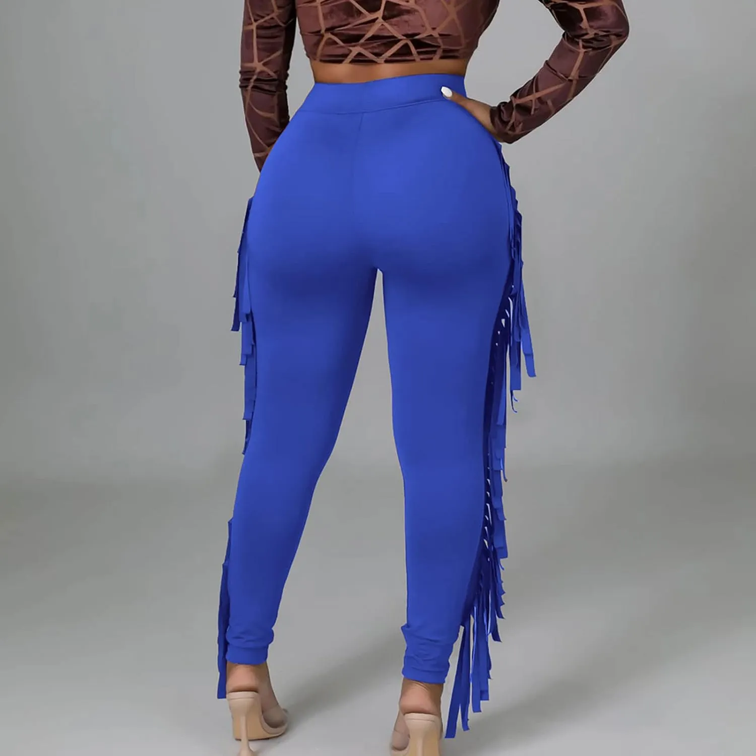 Women's Fringe Pants Casual High Waist Solid Bodycon Side Tassel Pants Yoga Dance Pants Sweatpants Bandage Pants