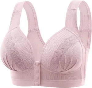 Women's Front Button Snap No Underwire Bralette Comfy Lace Breathable Bra Full Coverage Push Up Lift Everyday Bras