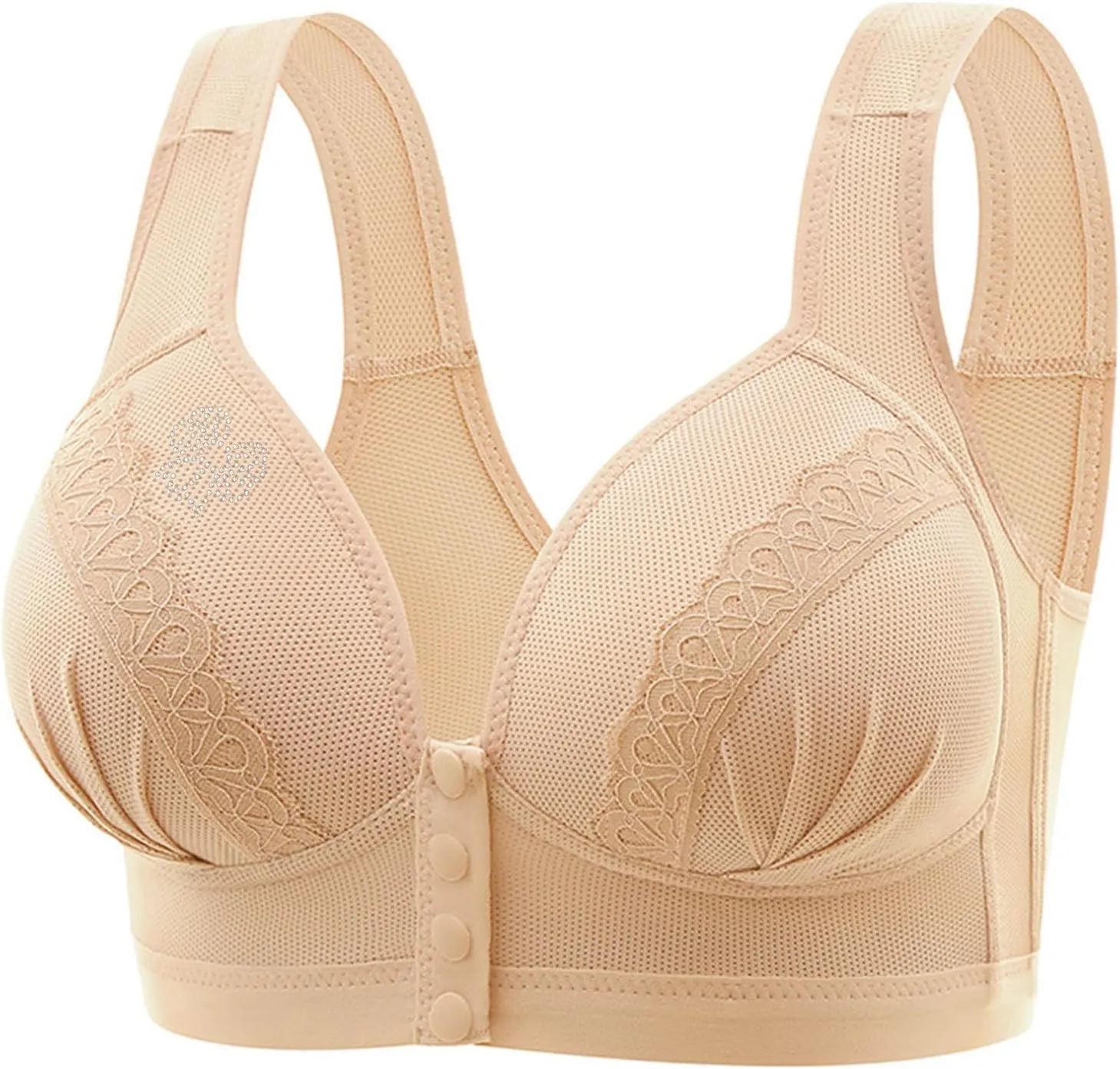 Women's Front Button Snap No Underwire Bralette Comfy Lace Breathable Bra Full Coverage Push Up Lift Everyday Bras