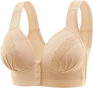 Women's Front Button Snap No Underwire Bralette Comfy Lace Breathable Bra Full Coverage Push Up Lift Everyday Bras