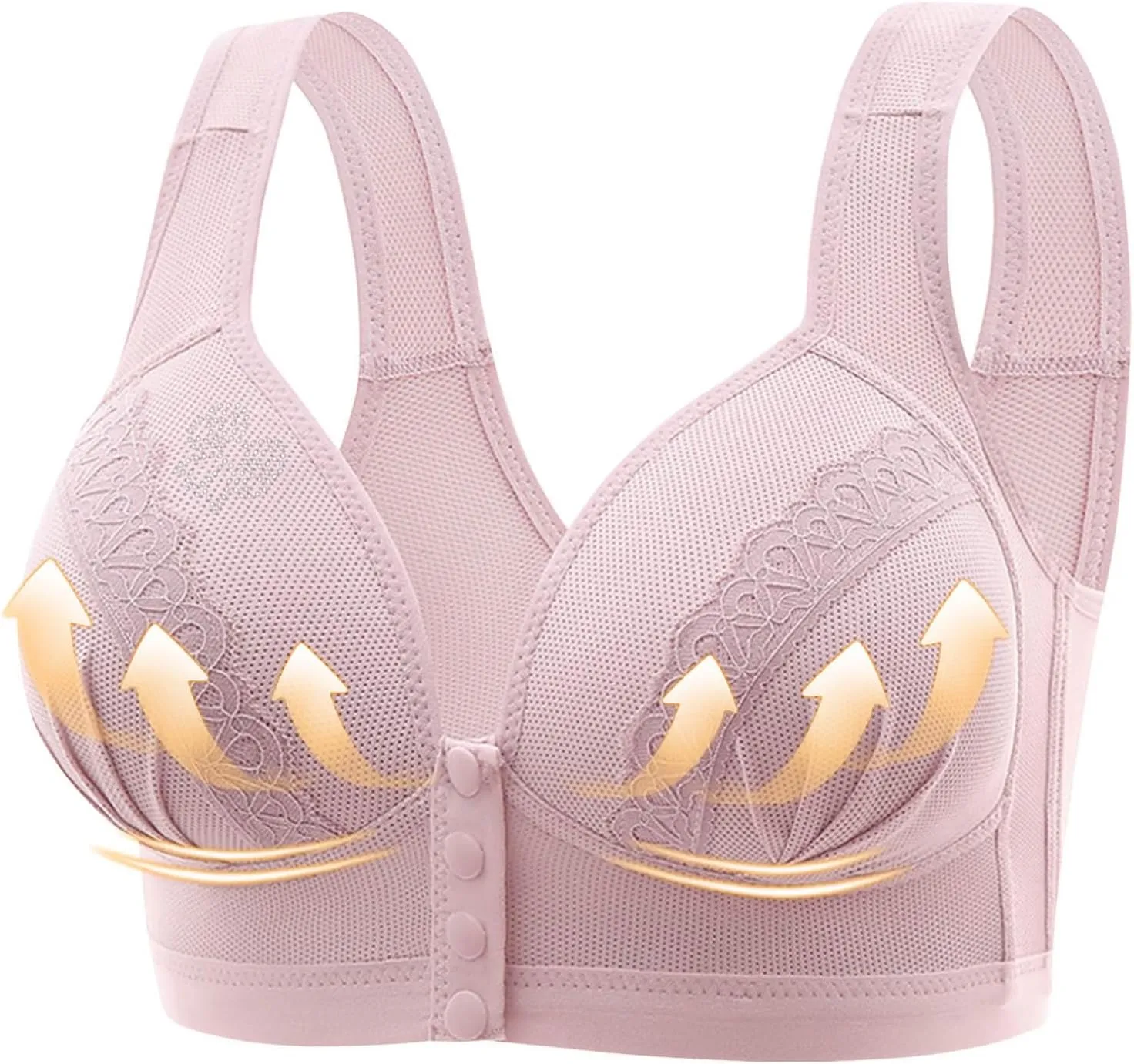 Women's Front Button Snap No Underwire Bralette Comfy Lace Breathable Bra Full Coverage Push Up Lift Everyday Bras