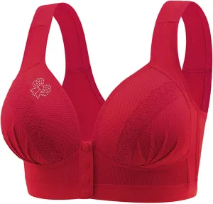 Women's Front Button Snap No Underwire Bralette Comfy Lace Breathable Bra Full Coverage Push Up Lift Everyday Bras