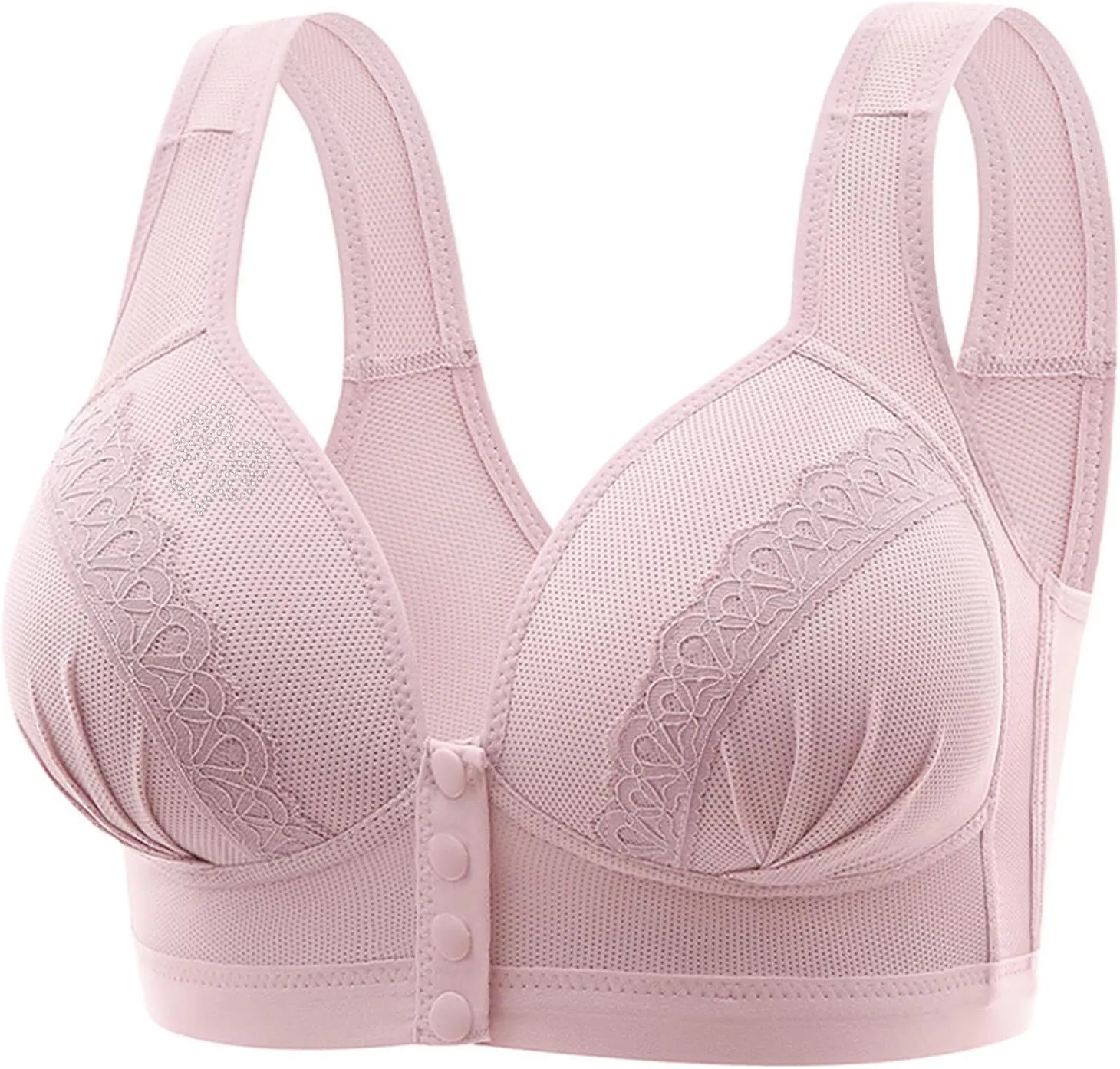 Women's Front Button Snap No Underwire Bralette Comfy Lace Breathable Bra Full Coverage Push Up Lift Everyday Bras