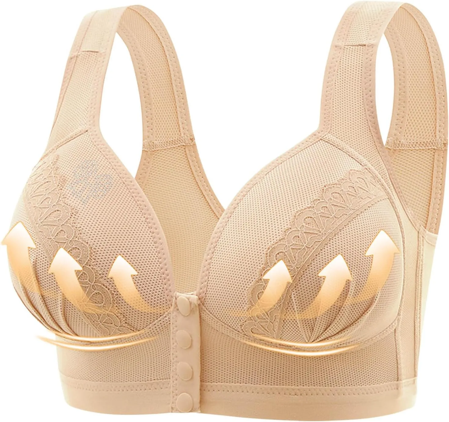 Women's Front Button Snap No Underwire Bralette Comfy Lace Breathable Bra Full Coverage Push Up Lift Everyday Bras