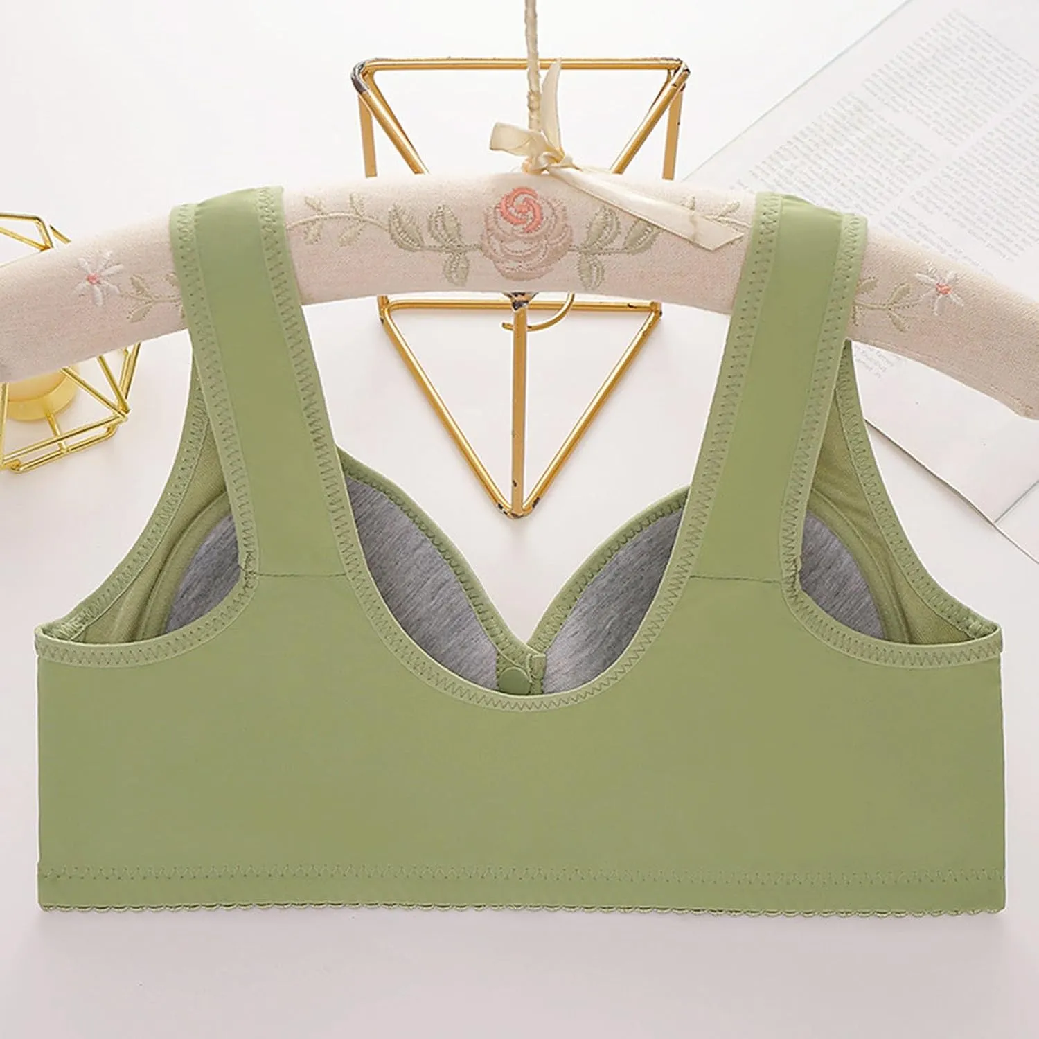Women's Front Closure No Underwire Tank Top Bra Floral Lace Comfy Bralettes Push Up Lifting Breathable Everyday Bra