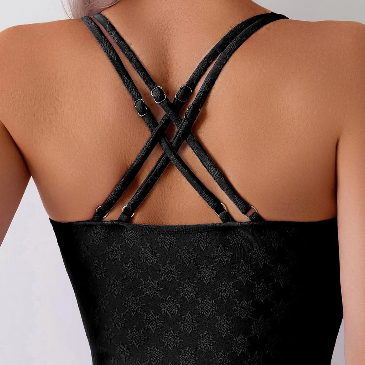 Womens Full Coverage Swimsuit One Piece Solid Color Strappy Backless Swimwear Trendy 2025 Tummy Control Bathing Suit