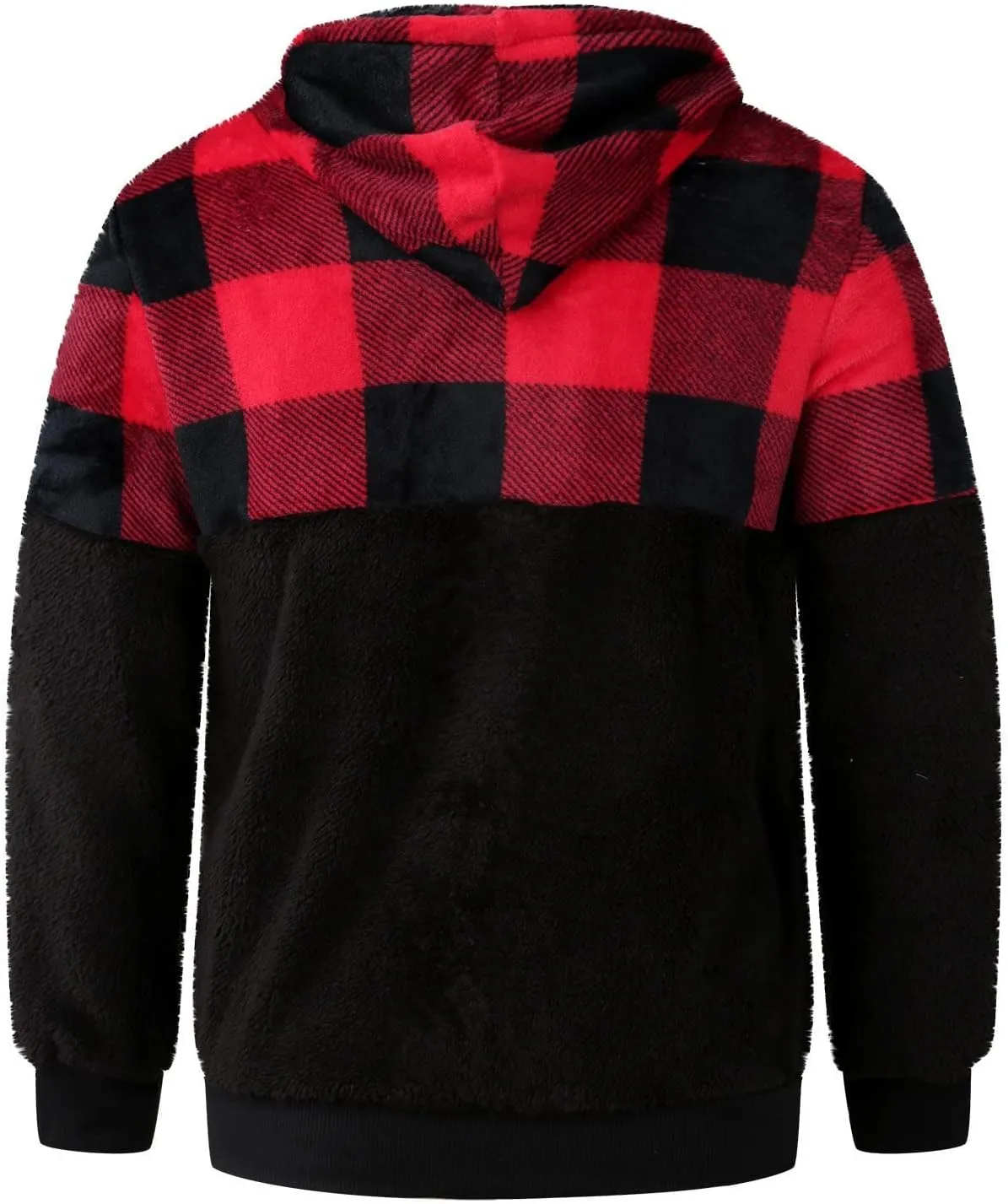 Womens Fuzzy Hooded Jacket Warm Winter Coats Plaid Color Block Zip Up Hoodie Plush Jackets Casual Outerwear