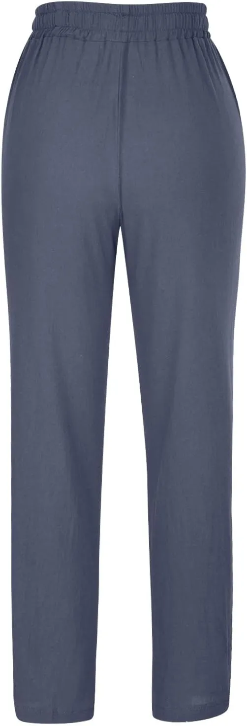 Women's High Waisted Linen Pants Casual Summer Pants Plus Size Lounge Pants Lightweight Comfy Pants Drawstring Trouser