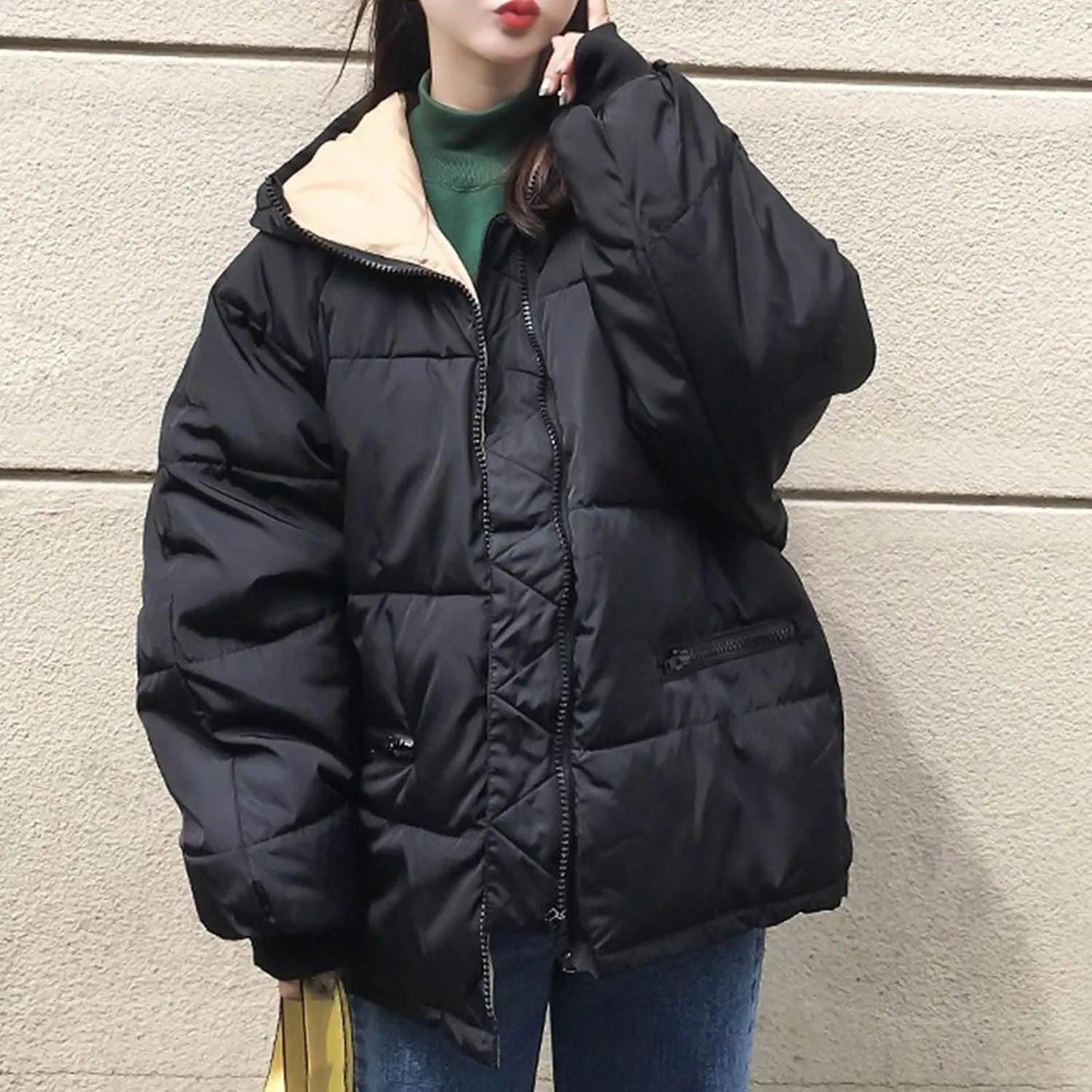 Women's Hooded Down Coats Baggy Winter Warm Puffer Jackets Full Zip Windbreaker Parkas Bubble Coats Casual Overcoat