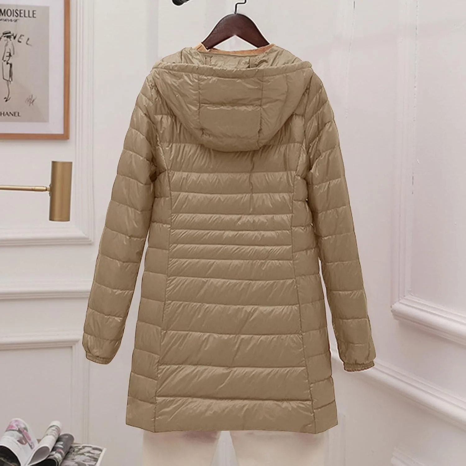 Womens Lightweight Long Puffer Jacket Winter Warm Packable Down Coat Oversized Zip Up Long Sleeve Outerwear With Hood