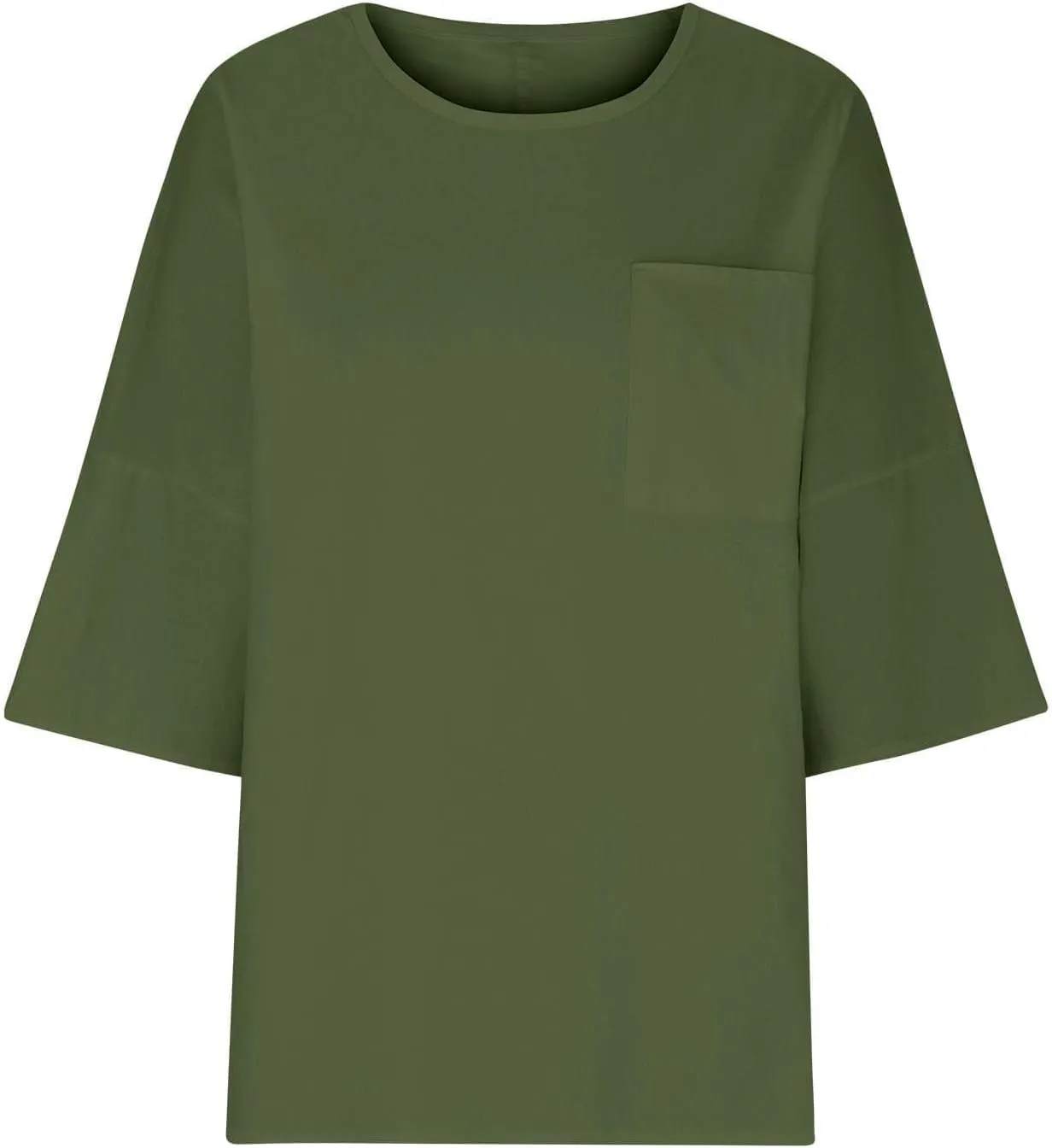 Womens Linen 3/4 Sleeve Blouse Loose Fit Crew Neck T Shirts Summer Casual Solid Tops