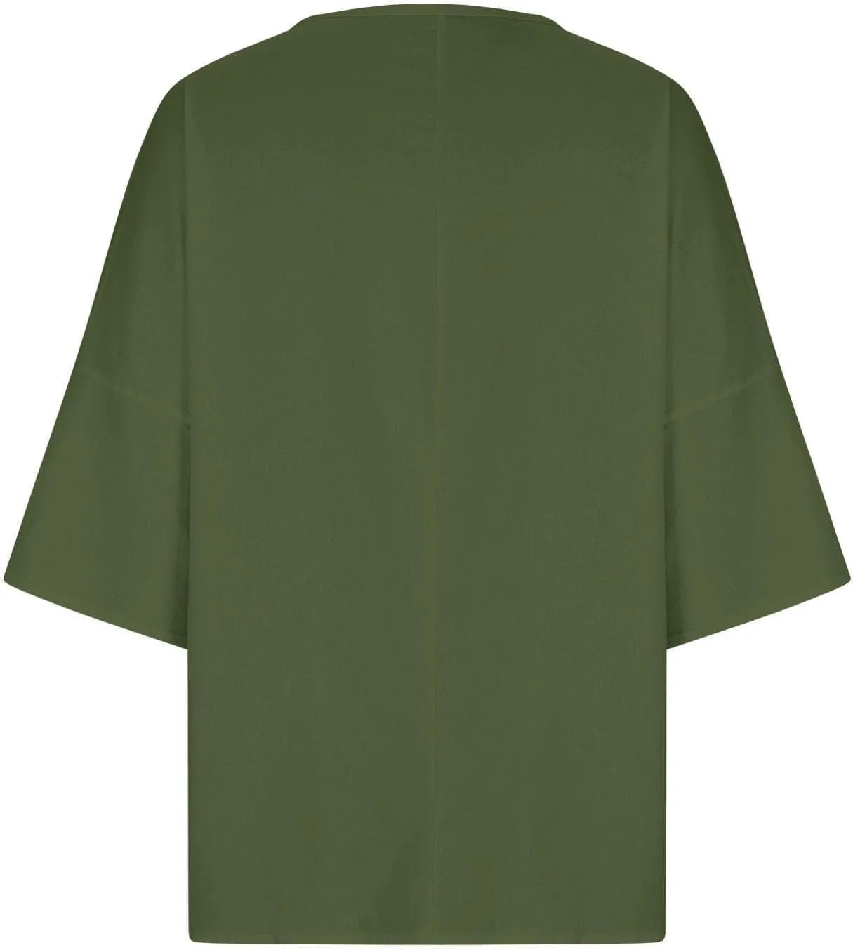Womens Linen 3/4 Sleeve Blouse Loose Fit Crew Neck T Shirts Summer Casual Solid Tops