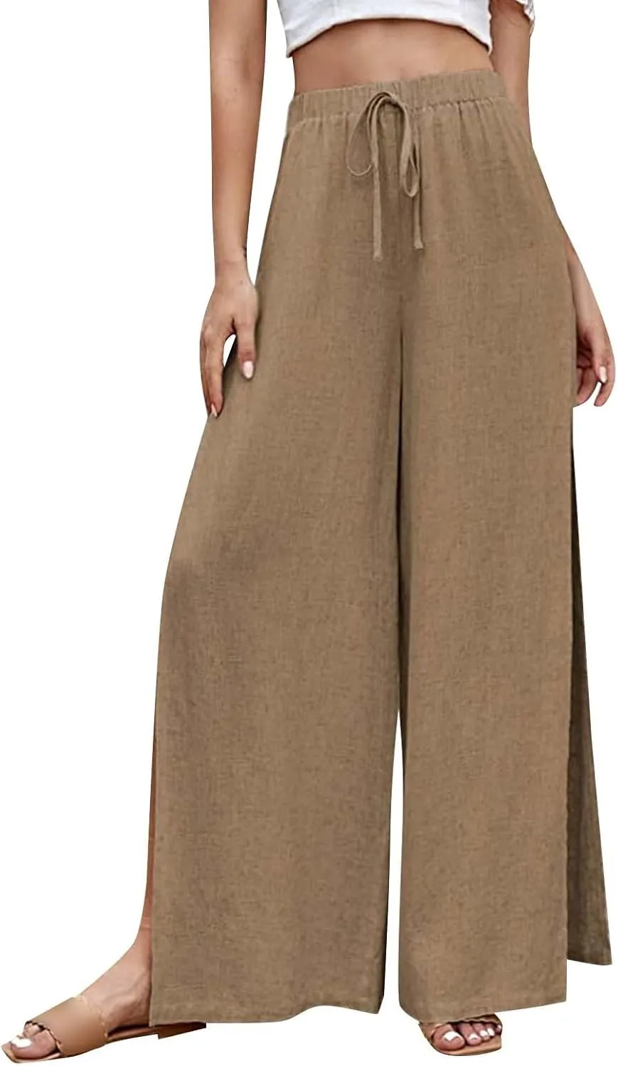 Women's Linen Pants Wide Leg Trousers Trendy Pants High Waisted Pants with Pockets Breathable Pants Plus Size
