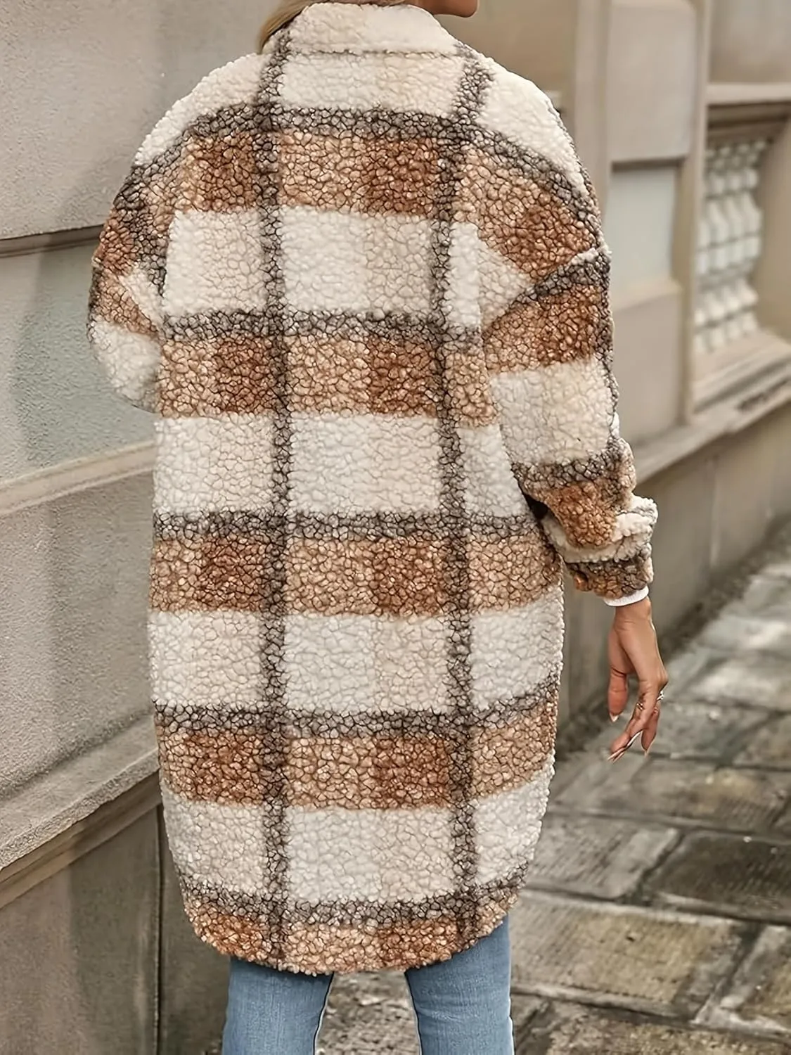 Women's Long Flannel Plaid Jacket Shacket Lightweight Button Down Fuzzy Fleece Shirts Trendy Sherpa Trench Coat