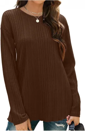 Women's Long Sleeve Tops Crewneck Pullover Sweater Basic Casual Solid Color Tops Fall Soft Drop Shoulder Sweater