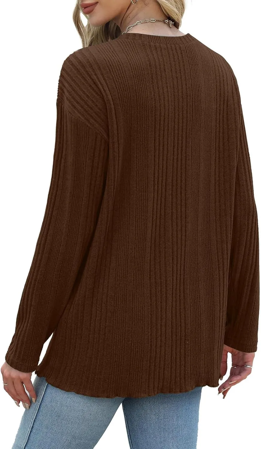 Women's Long Sleeve Tops Crewneck Pullover Sweater Basic Casual Solid Color Tops Fall Soft Drop Shoulder Sweater