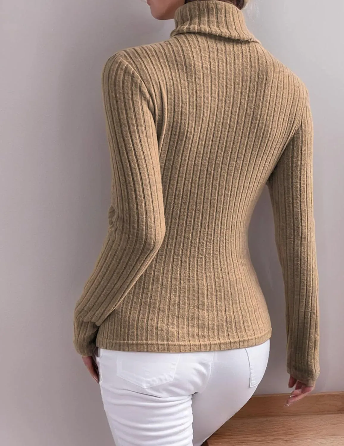 Womens Long Sleeve Turtleneck Tops Ribbed Thermal Underwear Shirt Slim Fit Fall Pullover Sweater